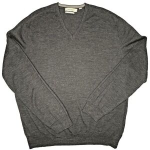 Calvin Klein Sweater Mens XL Charcoal Extra Fine Merino Wool V Neck Pullover